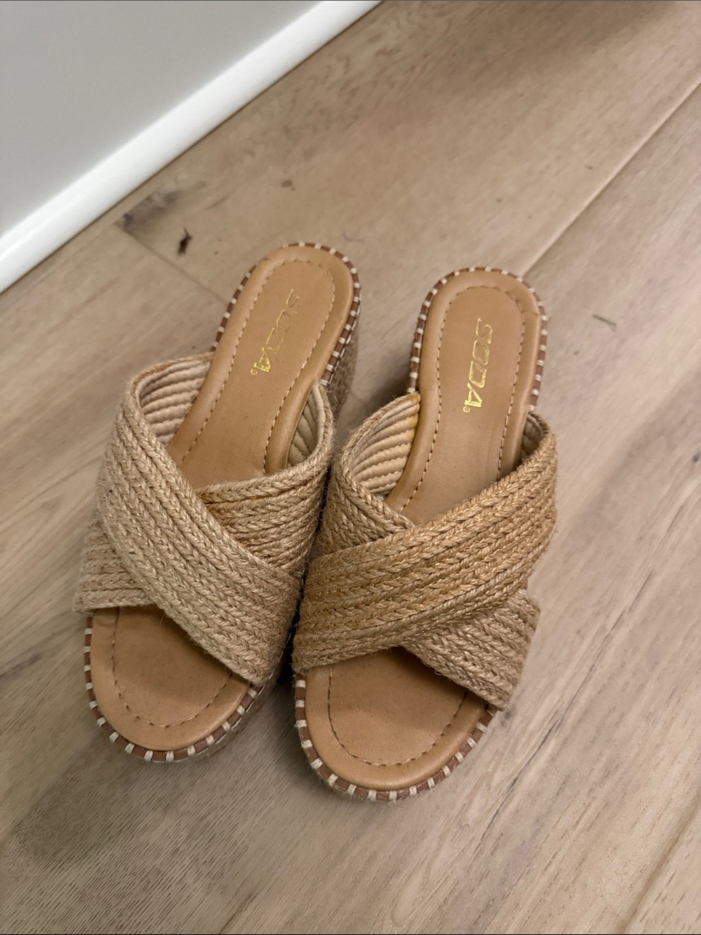 Soda Natural Tan Braided Slide Mules